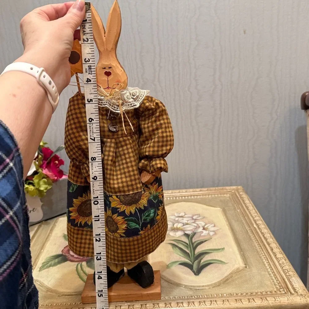 Vintage Wooden Easter Bunny Country Couple Farmers Primitive Country Folk Art